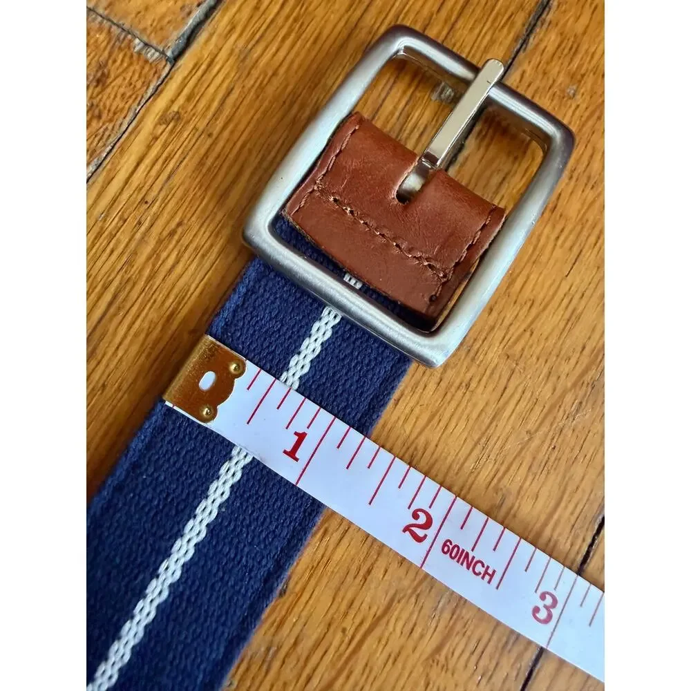 Reversible Blue Striped Cotton Italian Leather Belt Womens sz 30 (runs small)